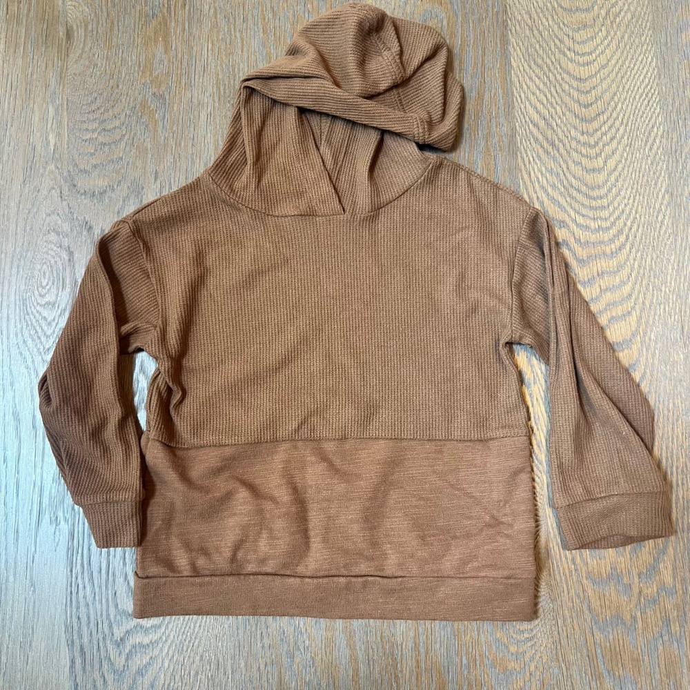 🌊Grayson Collective Kids Brown Waffle Knit Hoodie and Shorts Set 4T Loungewear - Picture 2 of 4
